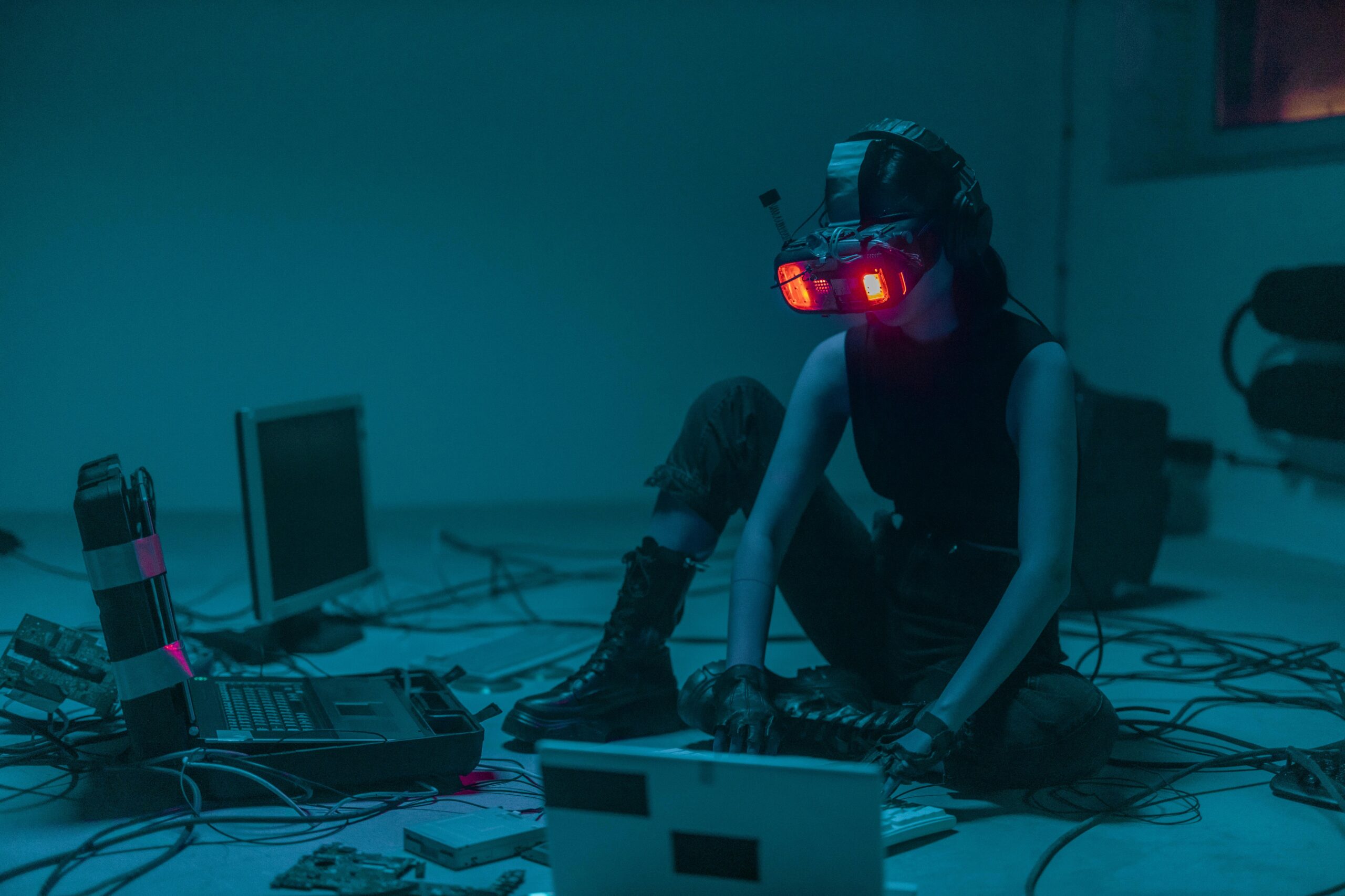 Photo by cottonbro studio: https://www.pexels.com/photo/a-person-sitting-on-the-floor-with-vr-goggles-using-a-computer-8721342/